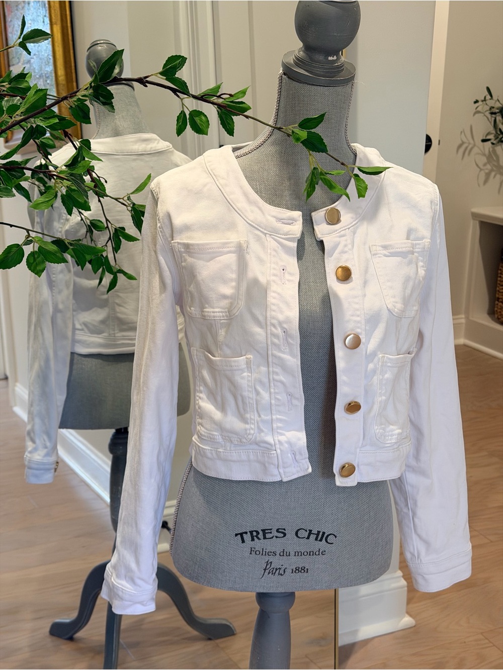 Anthropologie Maeve White Cropped Button-Front Denim Jacket